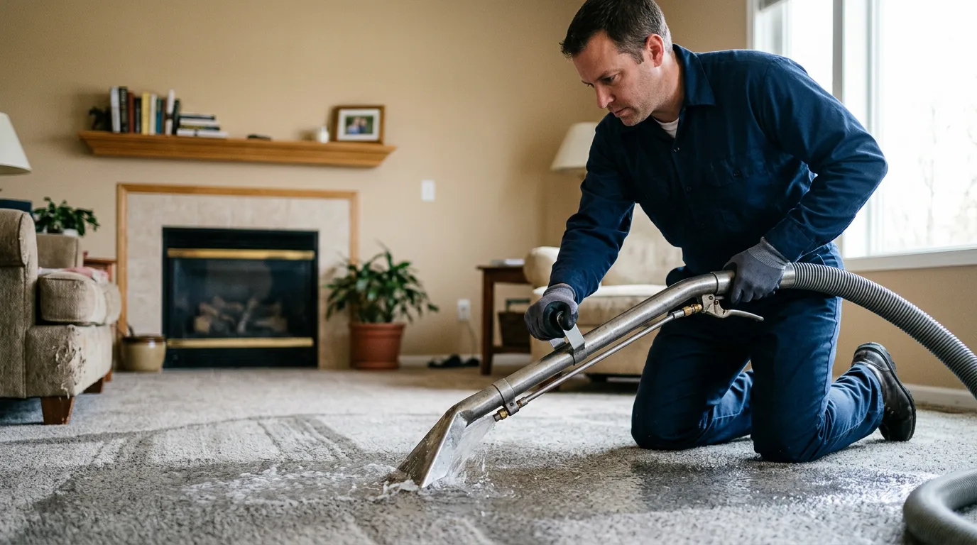 Water damage restoration technician working near Pownal, ME